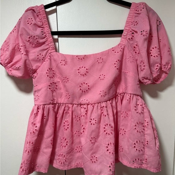 Altar'd State Tops - Altar'd State Pink Floral Eyelet Blouse